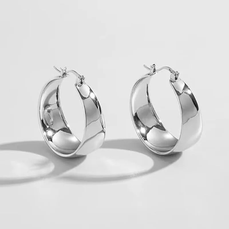 316 Stainless Steel Wide Band Hoop Earrings Gold Silver Tone Chunky Curved Large Circle Earring Luxury Minimalist Daily Jewelry view 5