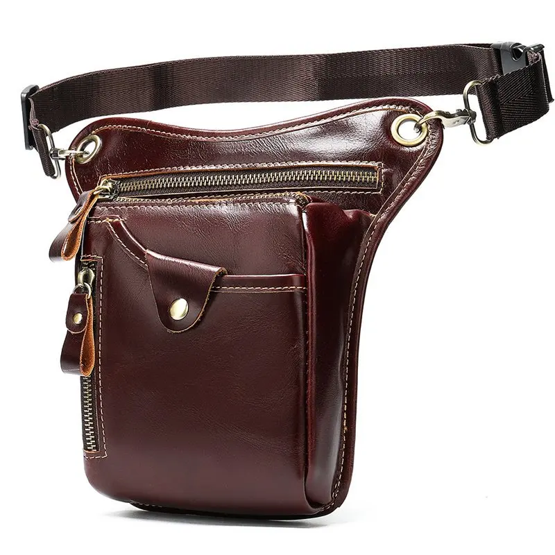 Genuine leather mobile phone waist bag, men's personalized cycling outdoor waist bag, leg bag, tactical mobile phone bag man bag