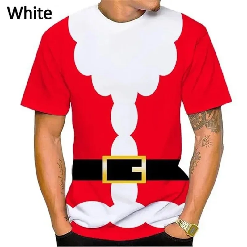 Camiseta de Papai Noel estampada em 3D masculina, manga curta, casual, engraçado, camiseta feliz natal, top, streetwear, roupas masculinas