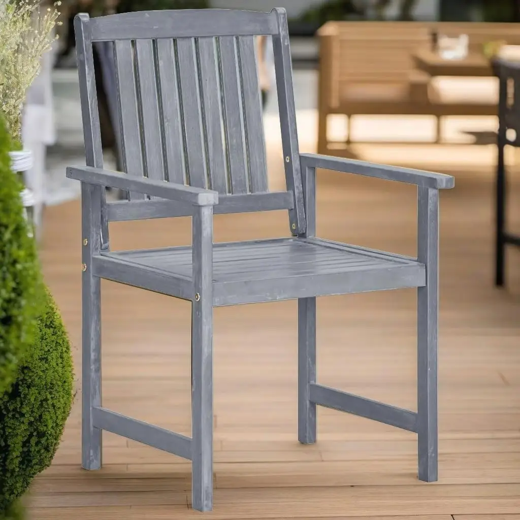 8-Piece Gray Acacia Wood Patio Chair Set with Cushions - Stylish Outdoor Seating