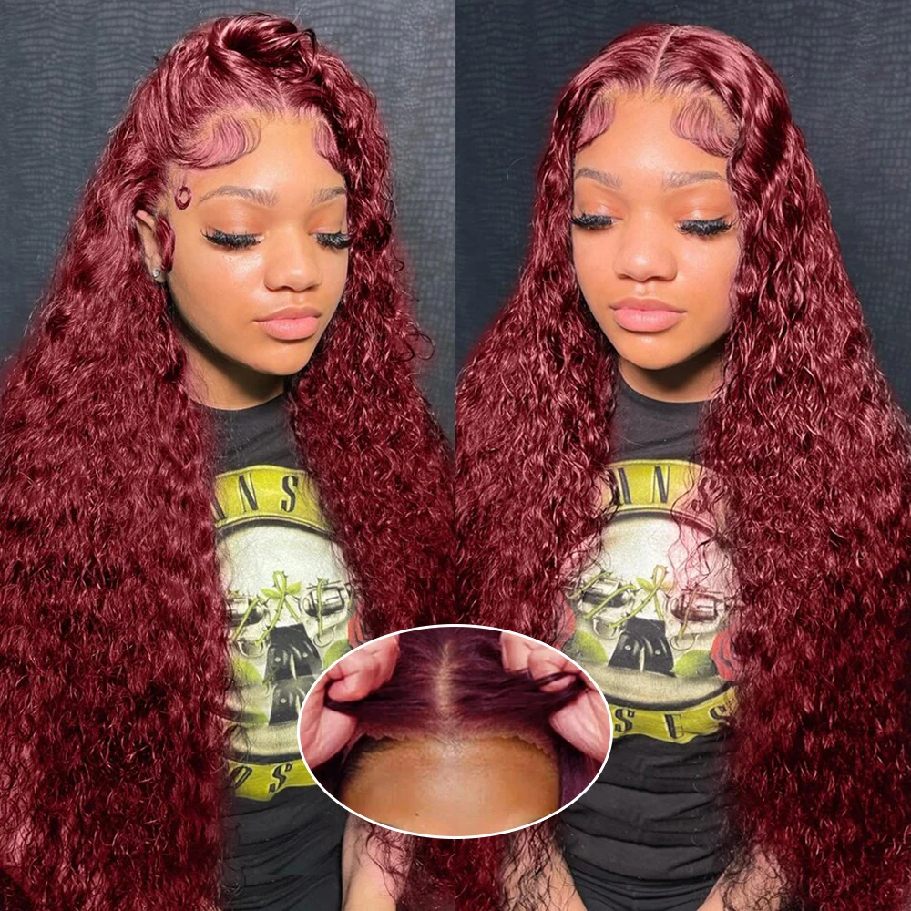 Deep Wave 99J Burgundy Glueless 7x5 Lace Closure Human Hair Wigs Ready To Wear Pre Cut 13x4 Lace Frontal Human Hair Wigs On Sale