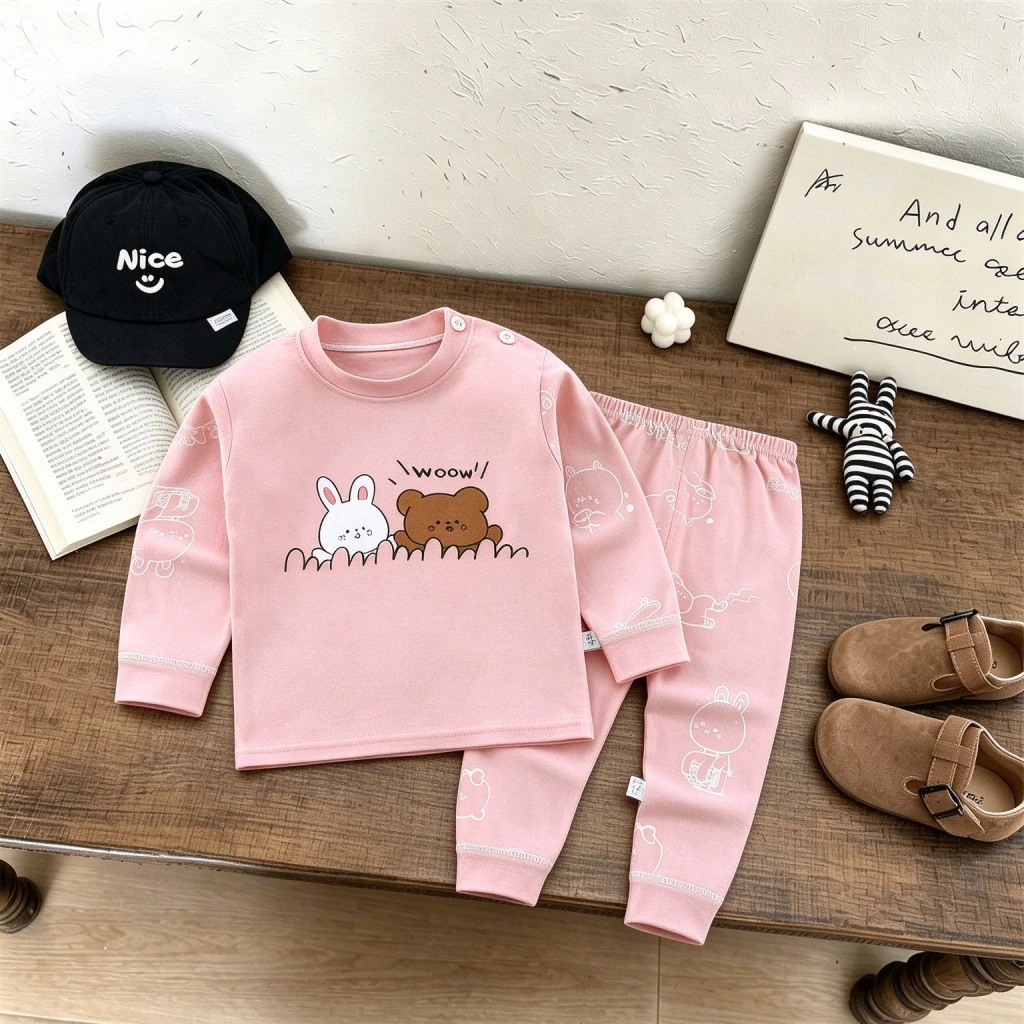 Kids Cartoon Pajamas Suits Full Print Long-sleeved Autumn Costume Baby Boys Girls Clothing Set New Soft Cotton Sleepwear Outfits