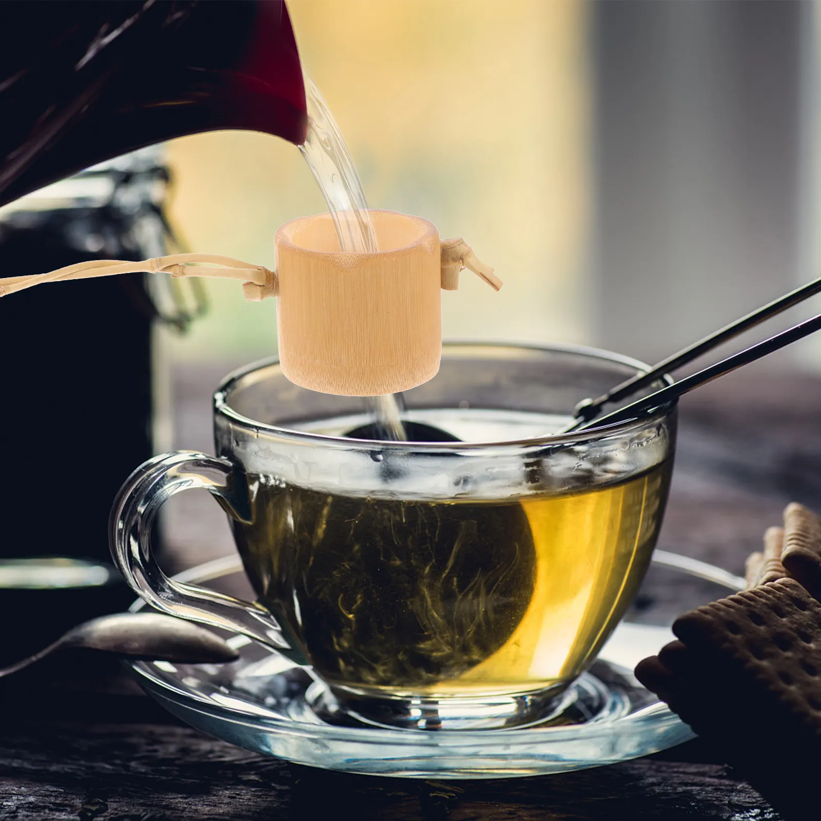 High Quality Bamboo Tea Infuser Colander Strainer Filter for Loose Leaf Green Oolong Flower Tea Improves Taste and Aroma