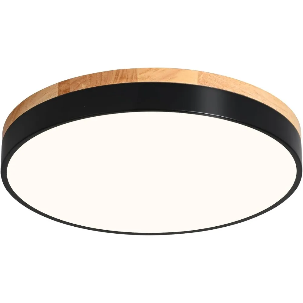 

Modern Black Ceiling Light, Wood LED Close to Ceiling Lighting Fixtures, Round Flush Mount Ceiling Lamp （15.74 Inch）