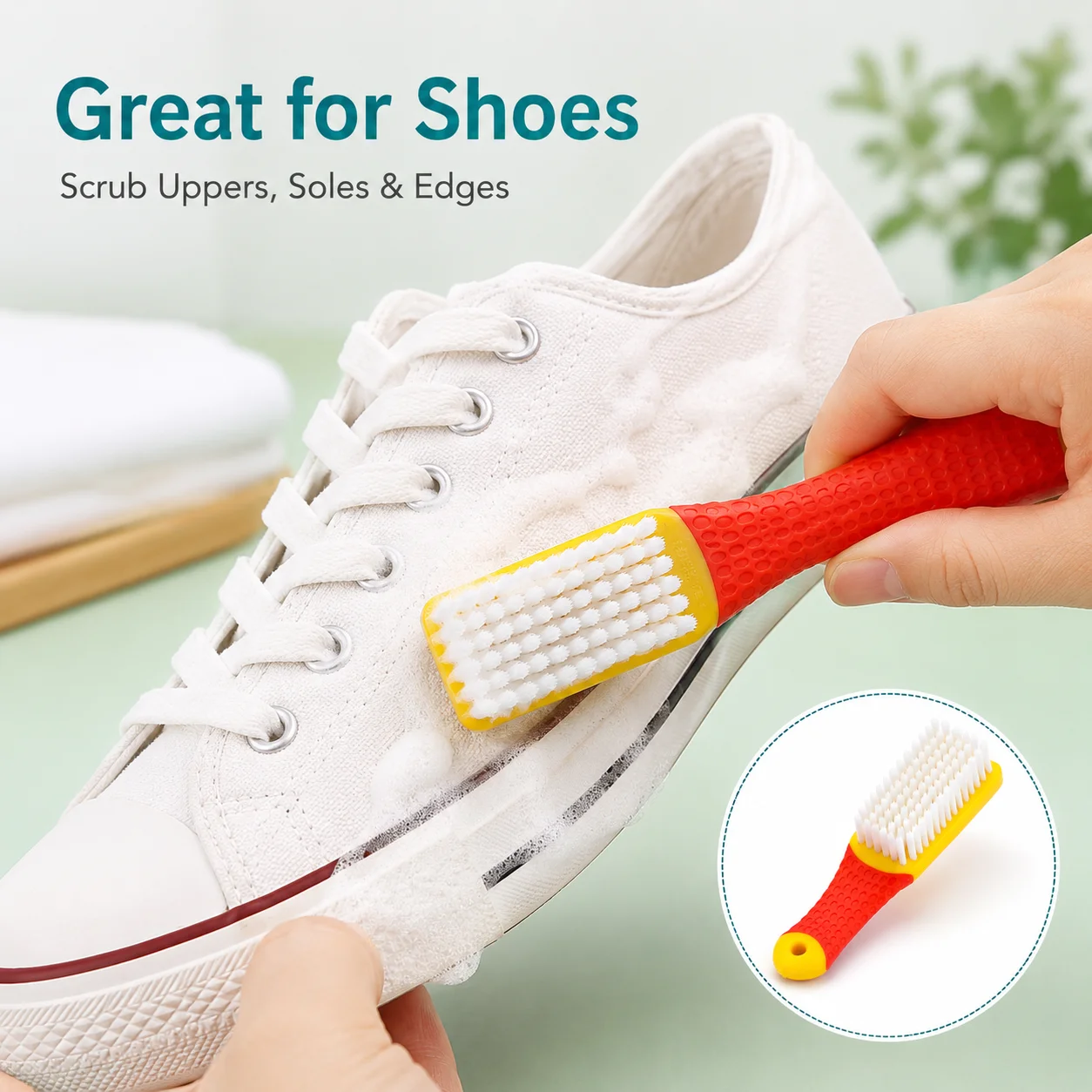 Soft Bristle Shoe Cleaning Brush for Home Use, Multi-Purpose Shoe Scrub Brush for Sneakers, Boots & Leather, Hard & Soft Dual Bristle Laundry Cleaning Brush, Household Shoe Washing & Clothing Scrubbing Tool, Durable Handheld Shoe Care Brush for Deep Clean