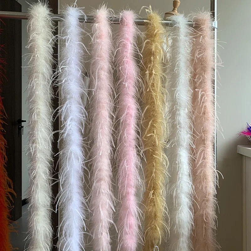 

Wholesale 1PLY Ostrich Feather Boa 2M White Feather Trim for Dance Costume Party Decoration DIY Sewing Accessories