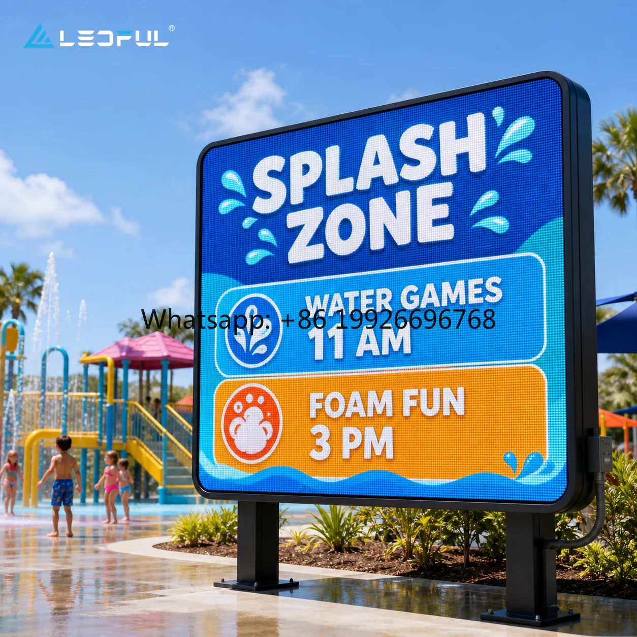 Rounded-Corner Outdoor LED Board P4.81 for Kids Splash Zone Schedule with IP65 protection and high brightness Fixed Installation