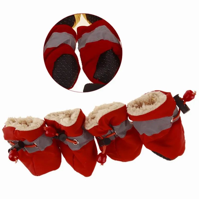 4Pcs/Set Winter Dog Shoes Plush Warm Pet Reflective Soft Shoes Non-slip Dog Paw Care Thick Waterproof Puppy Chihuahua Boots Sock - Image 2