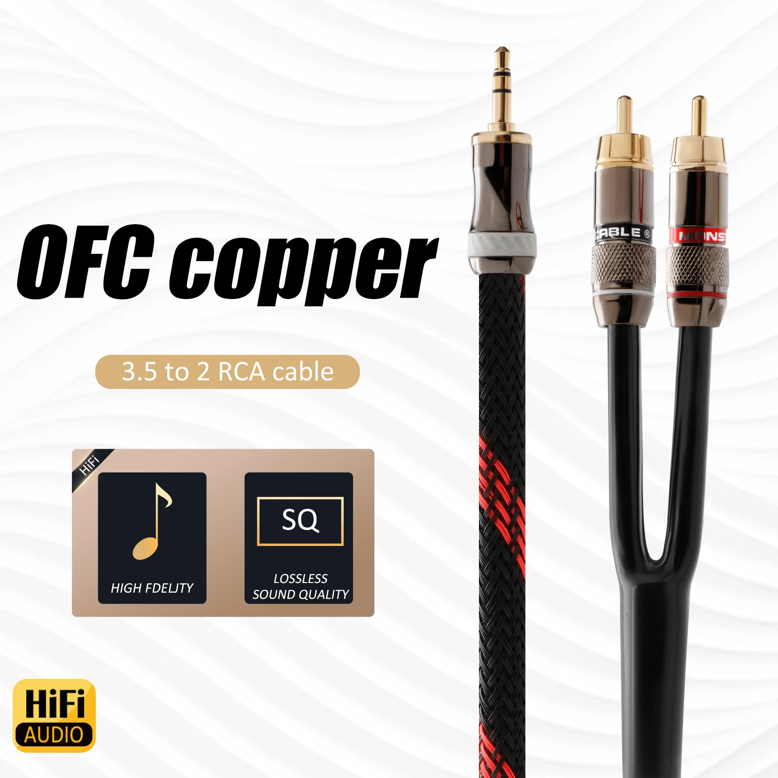 HiFi Canare 3.5mm to 2RCA Audio Cable AUX RCA Jack 3.5 Y Splitter Amplifiers amplifier, mobile phone, computer, desktop audio