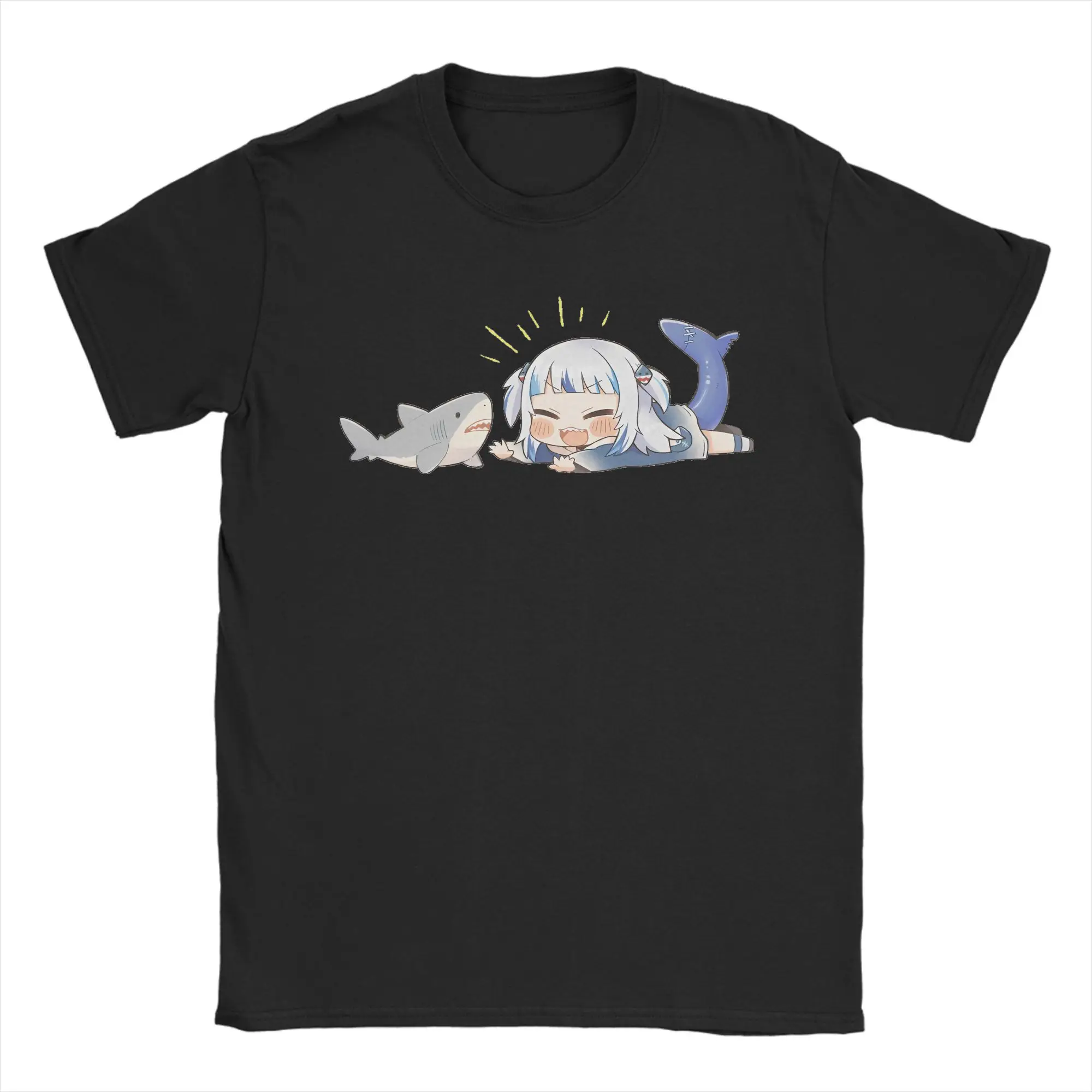 

Мужские футболки Kawaii Gawr Gura с героями мультфильмов, топы из чистого хлопка, летняя потрясающая футболка с короткими рукавами и круглым вырезом, новинка, футболка 4XL 5XL 6XL