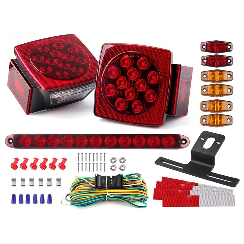 Trailer Led Light Kit, Square Led Stop Turn Tail Brake License Plate Running Lights With Wiring Harness/Marker Lights