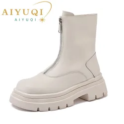 AIYUQI Women Chelsea Boots Genuine Leather 2026 New Warm Winter Boots Women Non Slip British Style Front Zipper Women Booties