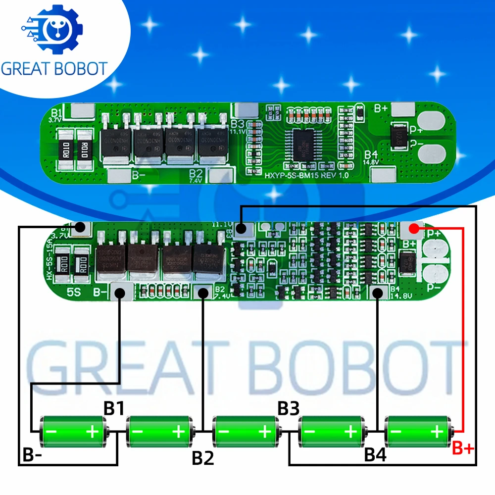 5S 18650 Li-ion BMS Protection Board: 15A Continuous & 25A Peak Discharge – Multi-Layer Safety for Solar Systems