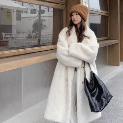 Winter New Women Clothing Faux Rabbit Fur Coat Long Faux Fur Jacket Thickened Warm Chic Loose Suit Collar Coats Fluffy Jacket