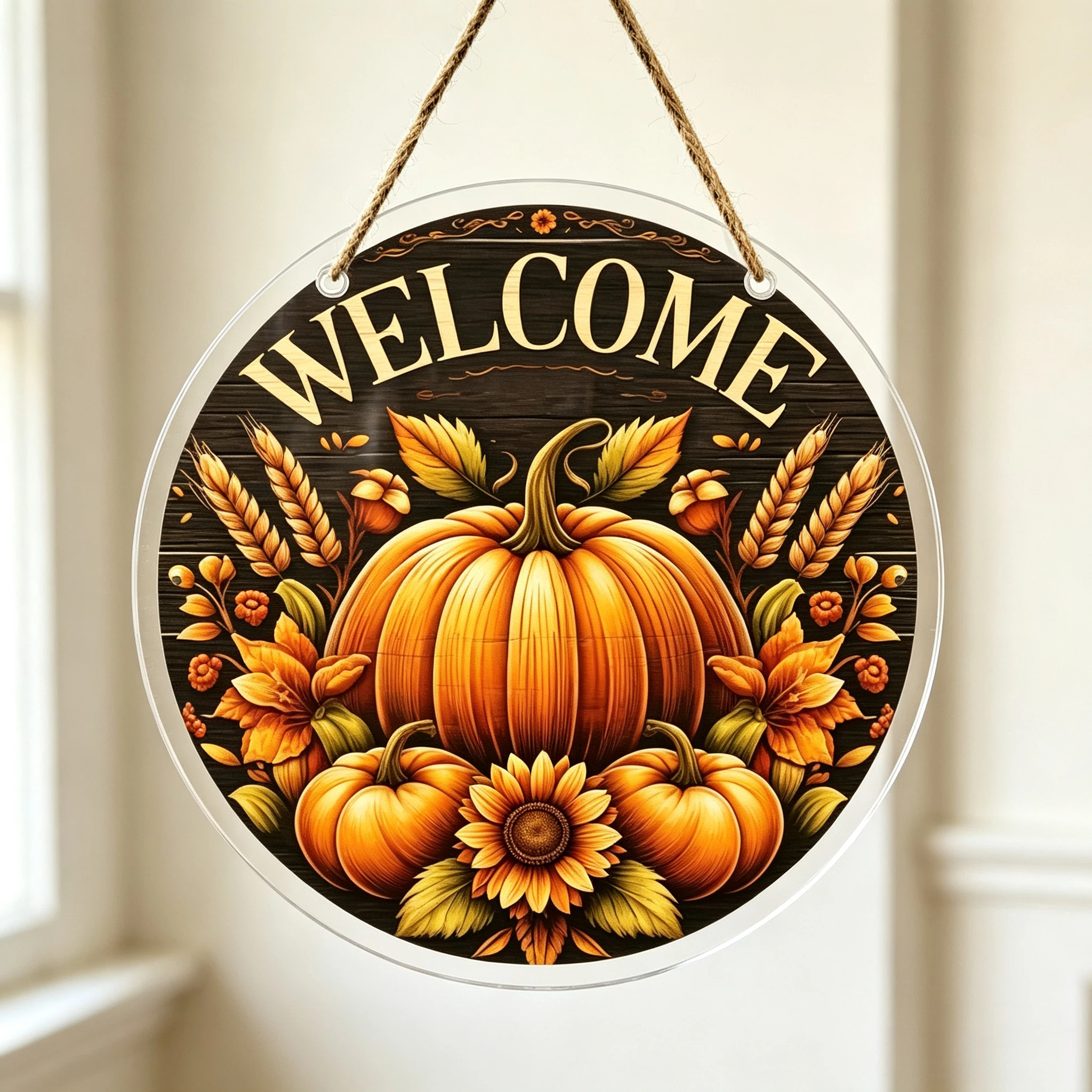 2D Flat, 1pc 1pcs Rustic Round Wooden Welcome Sign - Vintage Farmhouse Wall Decor Suitable for Outdoor Garden, Artificial Autumn