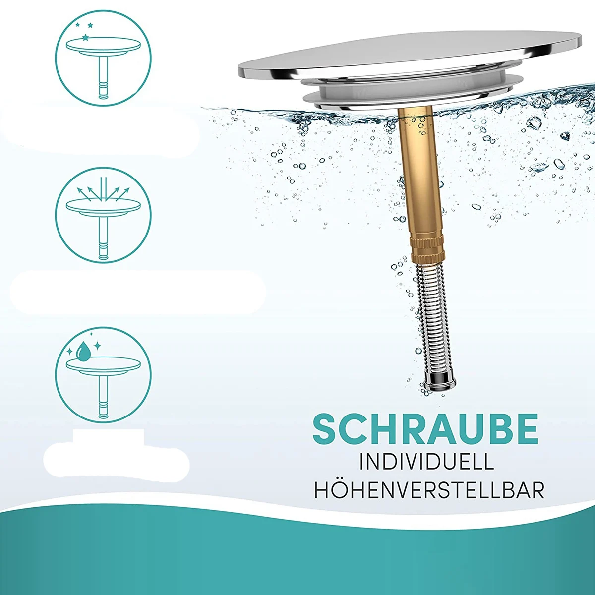 Tapón de baño con ajuste Universal, tapón de bañera a prueba de óxido con doble sello, tapón de baño para cualquier bañera estándar en cromo