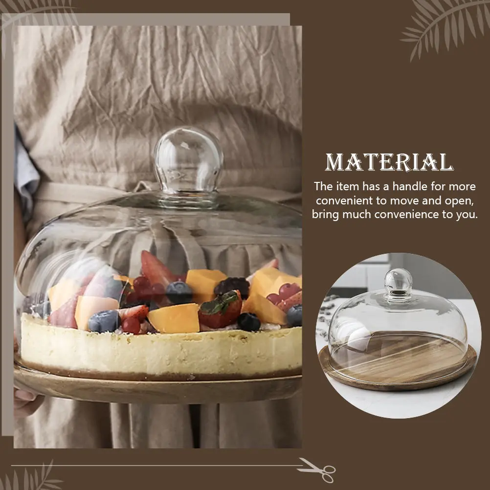 

1Set Kitchen Cake Tray Wooden Dessert Plate Transparent Cover Household Multi-Function Food Storage Fresh Keeping