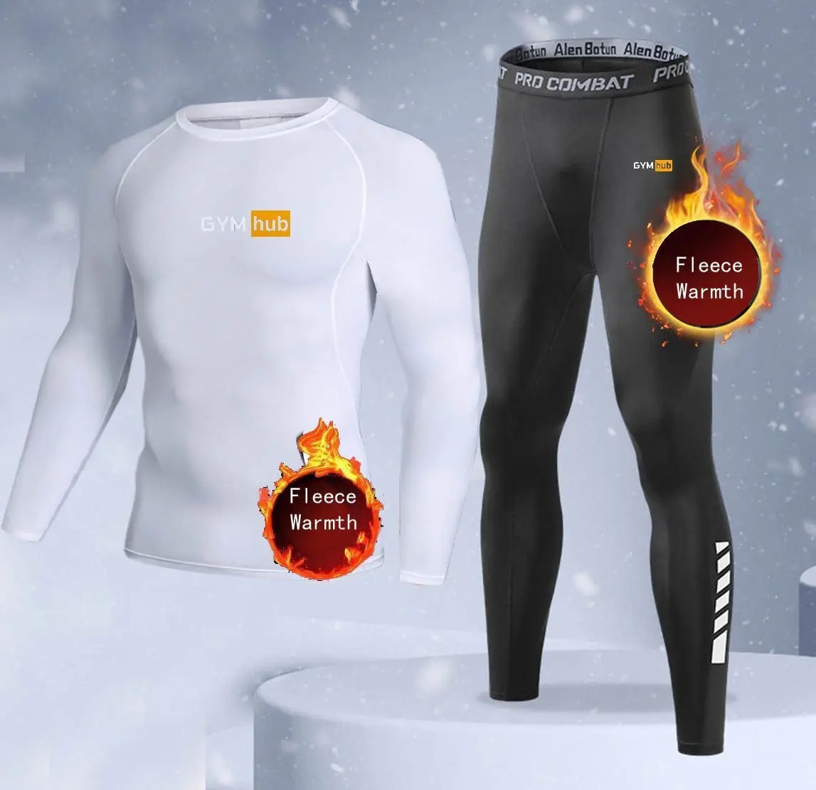 New 2-pieces Winter Warm Men Underwear Set Fleece Thermal Undershirts Long Johns Compression Tights Fitness Sports Tracksuit Set - view 2