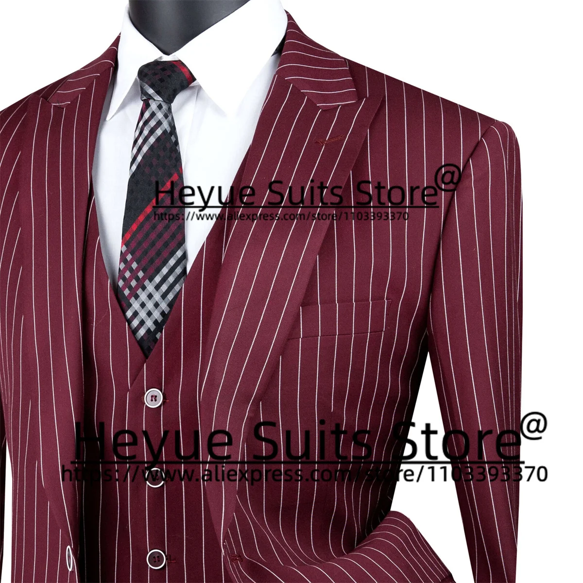 Wine Red Stripe Wedding Suits For Men Slim Fit Peak Lapel Groom  Tuxedos3Pcs Sets Business Male Blazer traje de hombre de vestir