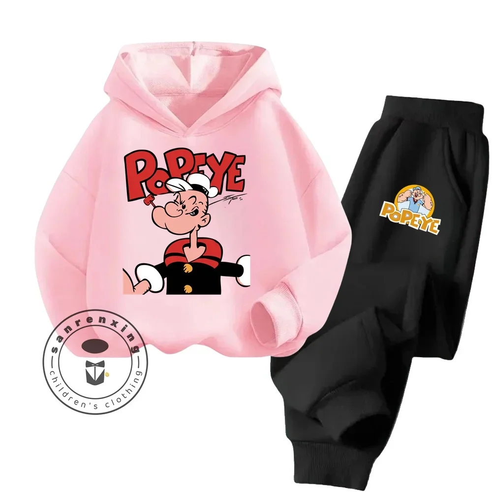 Casual Popeye Hoodie Sets Kids Comfortable Everyday Wear Simplistic Playful Cartoon Design Lightweight Breathable Pure Cotton