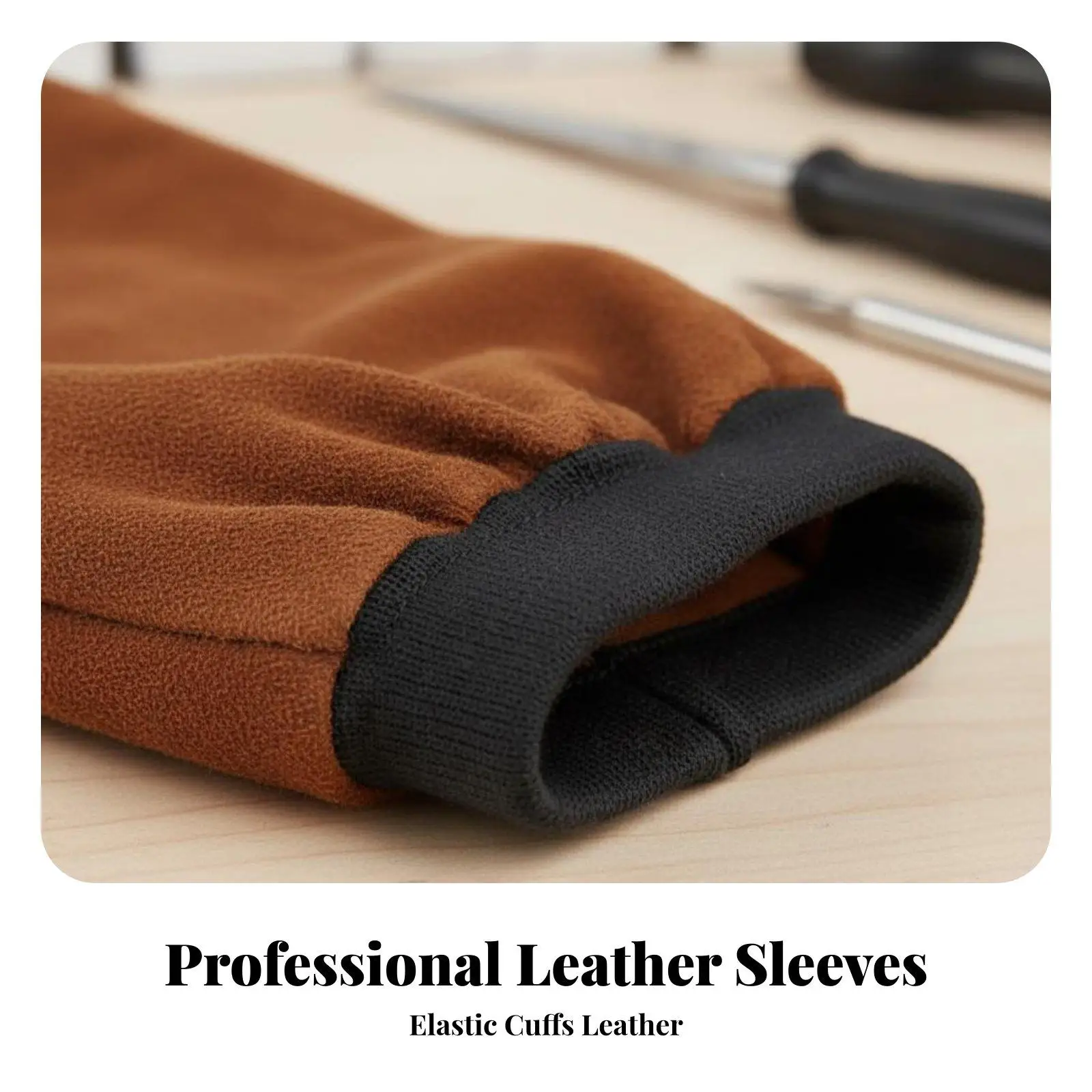 Extra Long Welding Protective Arm Sleeves Cowhide Leather with Elastic Ends for Sparks Heat Flame Resistant Workwear for Welding