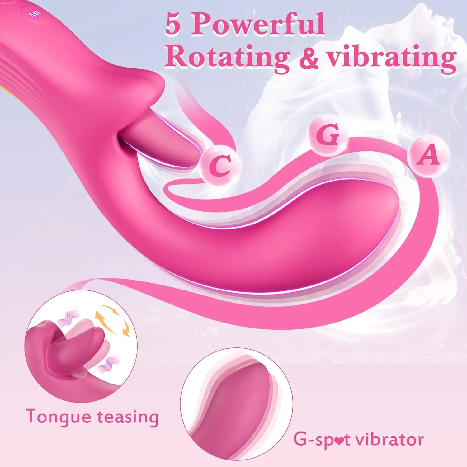 G Spot Vibrator Lip Tongue Licker Rotating Womens Sex Toy Dildo Vibrator 5 Licking & Vibrating Modes