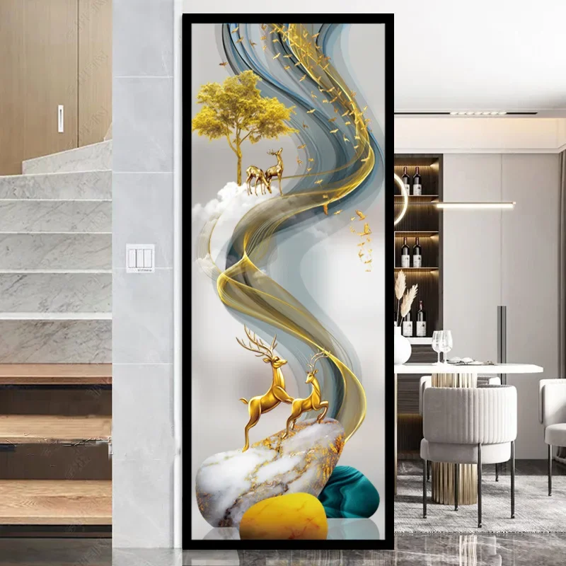 Modern stainless steel art screen glass tempered partition simple iron living room decorative painting