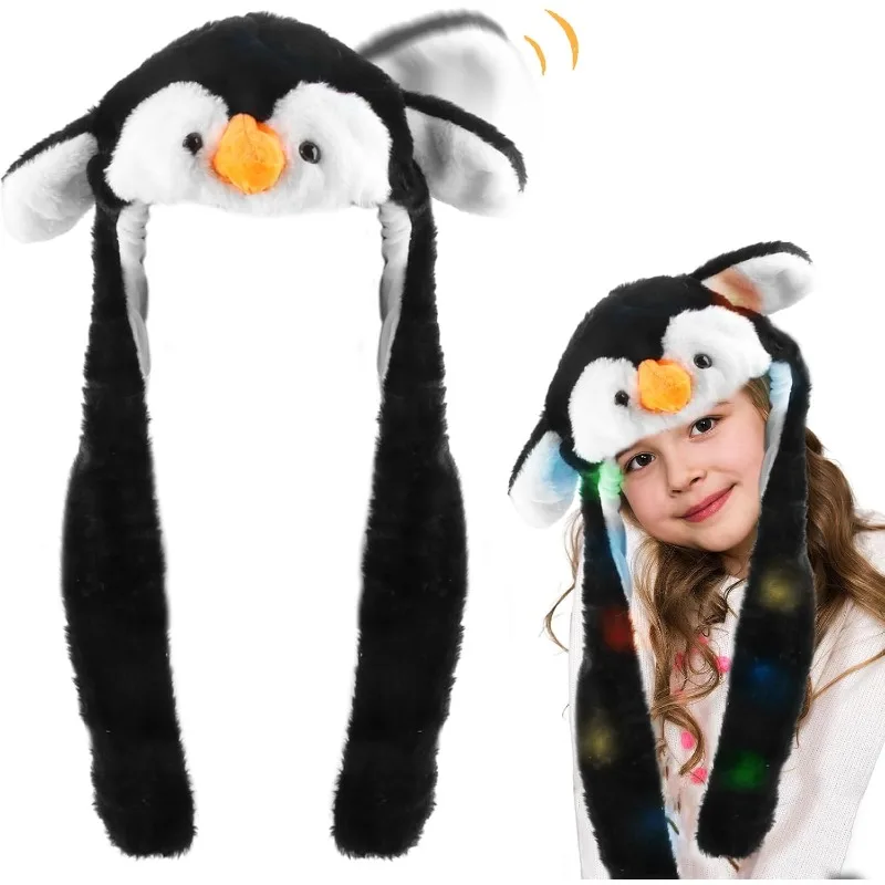 

Кошачья шапка с сапогами-шляпа с подвижными ушками, мягкими животными, забавная светодиодная шапка с чехлом для ушей, используемая для праздничных вечеринок.