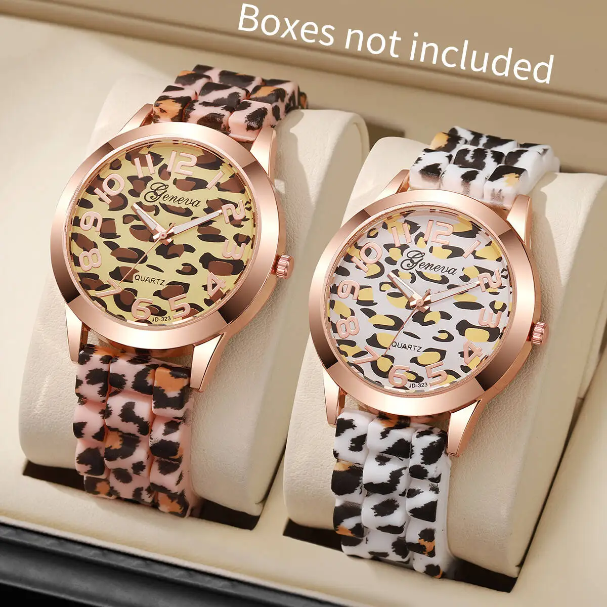 2PCS/Set Fashion Women Watches Casual Leopard Printed Silicone Band Ladies Quartz Watch Reloj Mujer Girls Clock（Without Box）