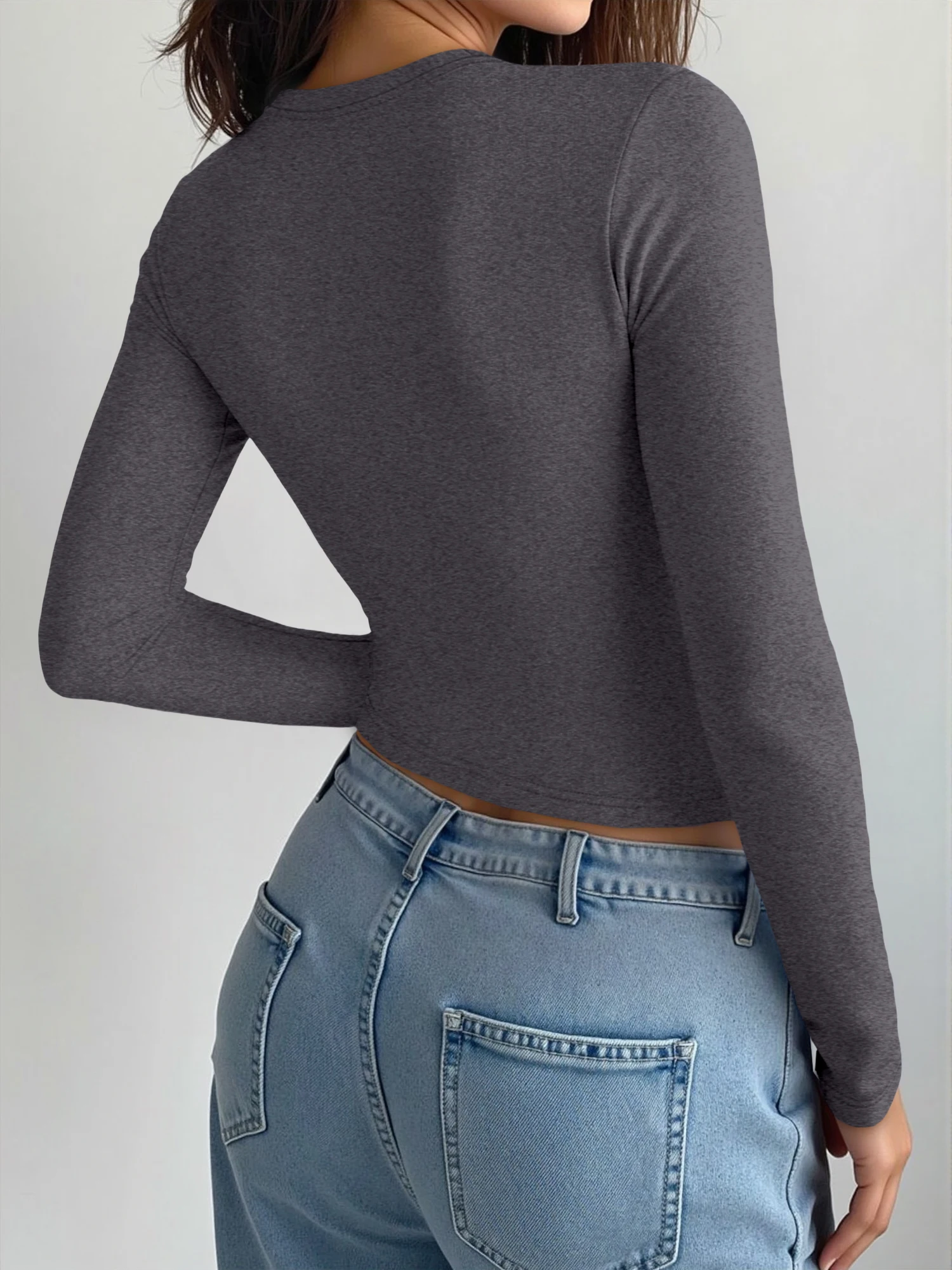 Chic Basic Short Length Blouse, Fitted Long Sleeve Top for Low-Effort Weekend Casual Outfits