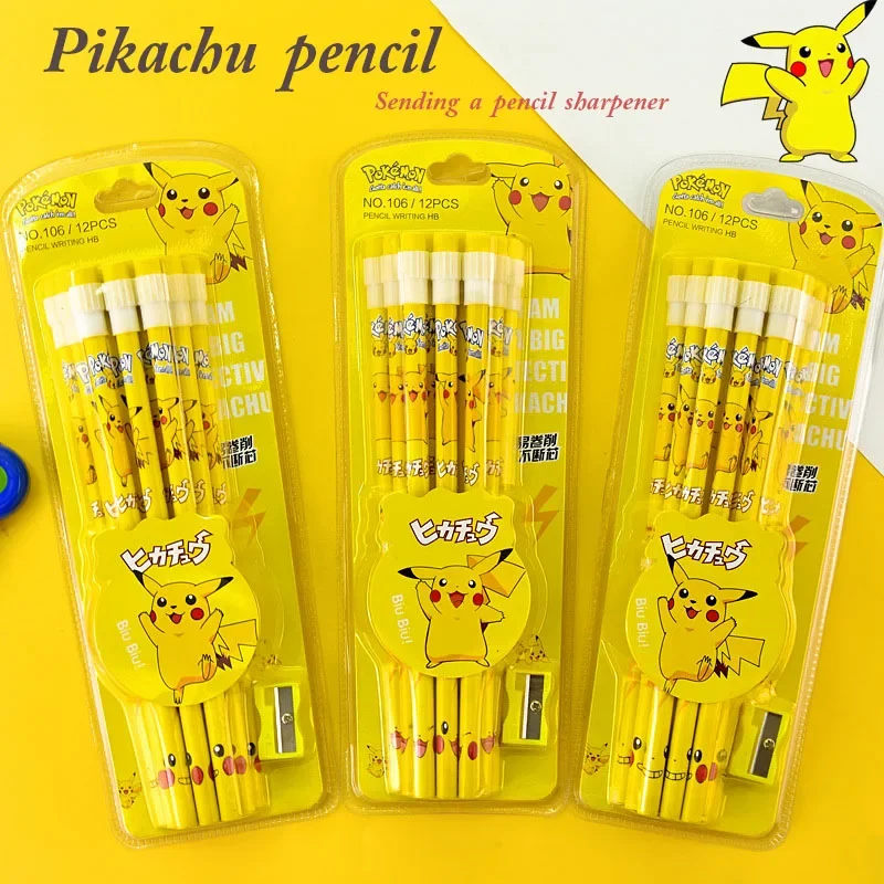 12 sztuk Pokemon Pikachu Anime rysunek ołówek z kreskówek Pokemon dzieci ołówek Kawaii szkolne artykuły papiernicze urodziny dla dzieci świąteczny prezent