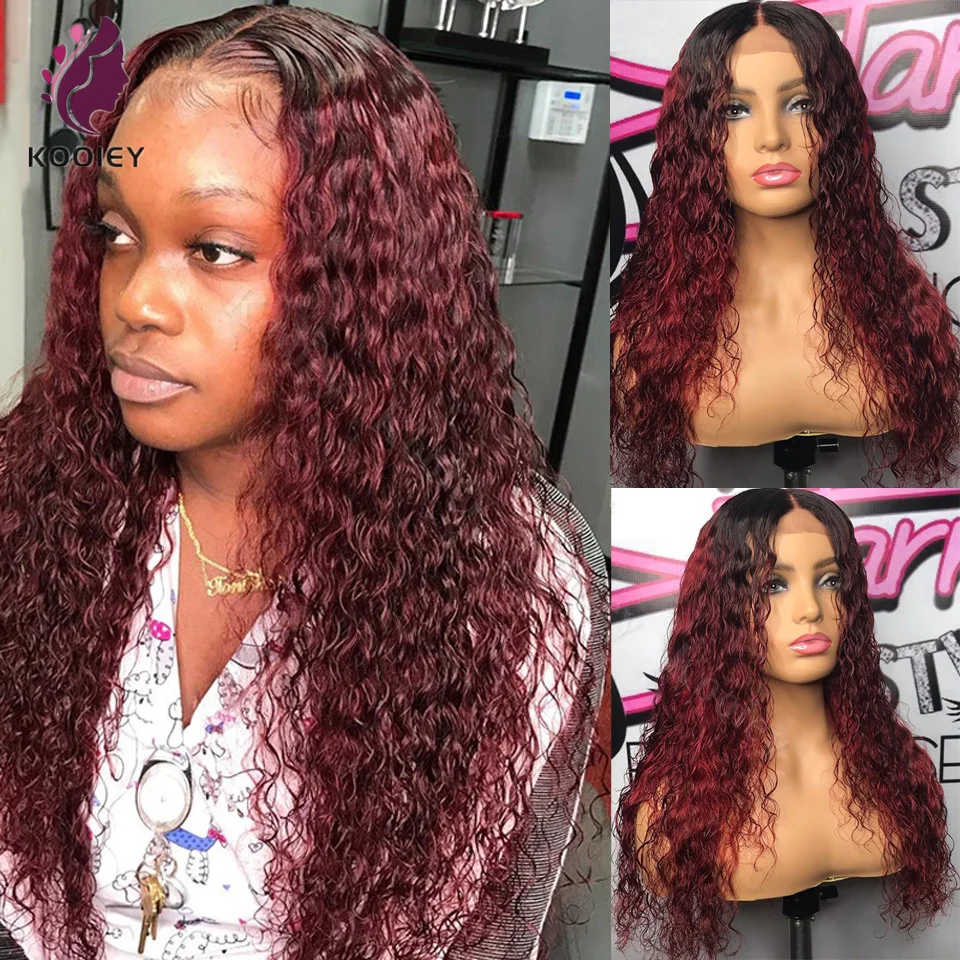 Perruque Lace Front Wig naturelle bouclée rouge-bordeaux 99J, 13x6, 13x4, pre-plucked, HD, perruque Deep Wave, 360