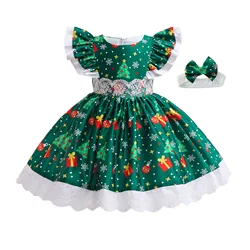 Girl Christmas Santa Claus Cosplay Green tree snow  dress Costume Kid Girl