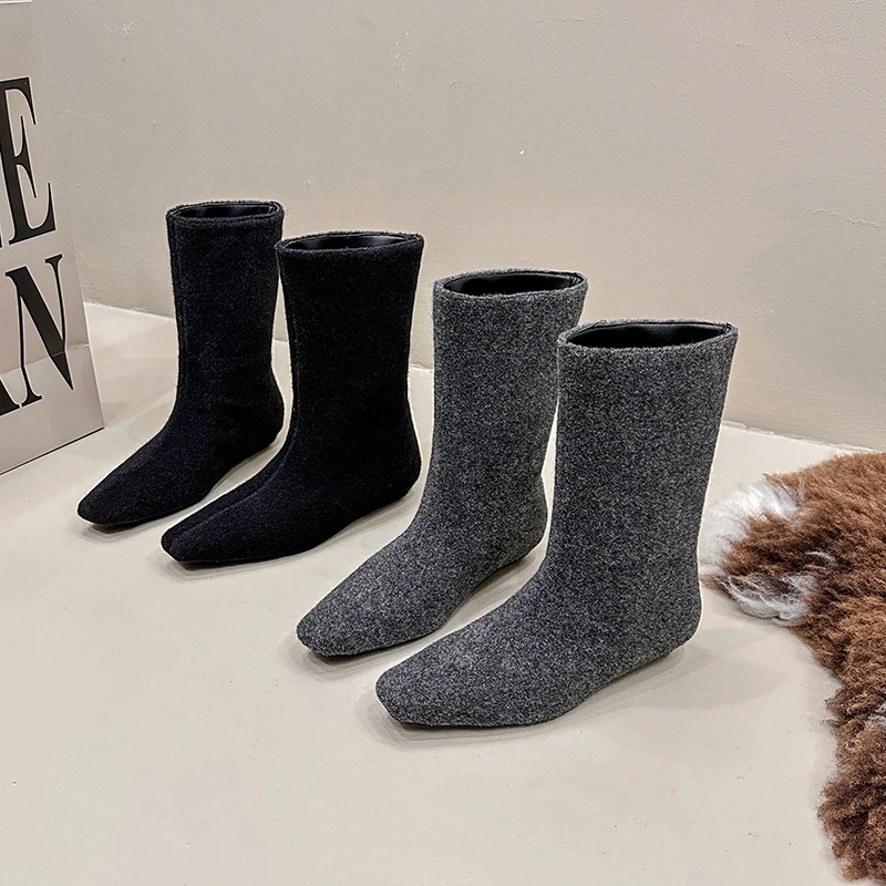 

Осенне-зимние шерстяные элитные маленькие ботильоны плюс бархатные темпераментные ботинки средней длины