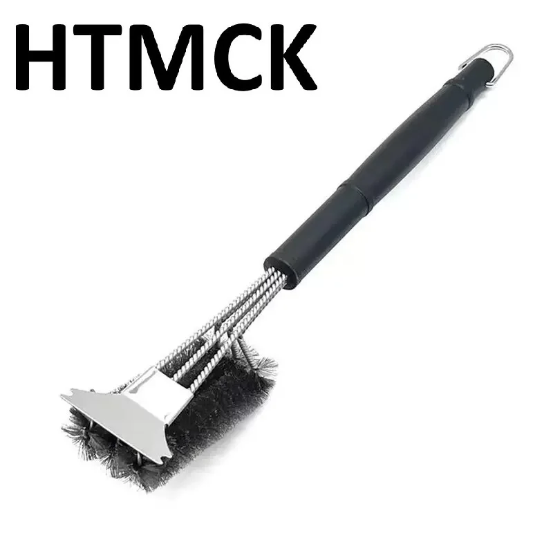 HTMCK Deluxe Handle Safe Grill Brush And Scraper Stainless Steel Bristle - Grill Cleaner Brush for Kitchen