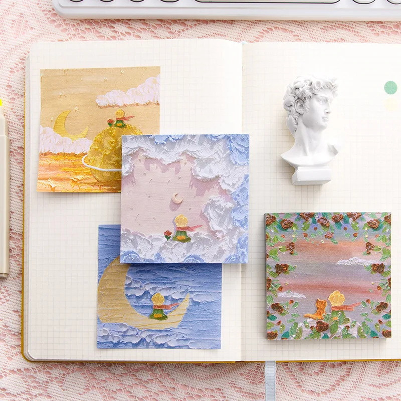 80 Sheets Cute Memo Pad Cartoon Ins Oil Painting Sticky Notes Scratch Pad Hand Account Note Paper Student Office Stationery