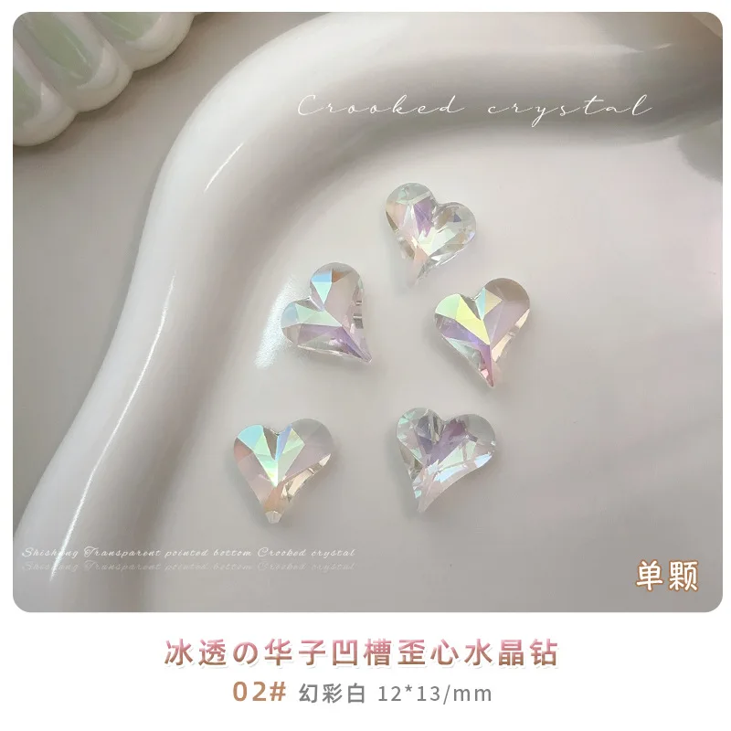 5pcs Colorful Love Heart Crystal Sparkle Drill Chic Nail Art Decorations Shiny Rhinestones Jewelry DIY Manicure Tool Accessories