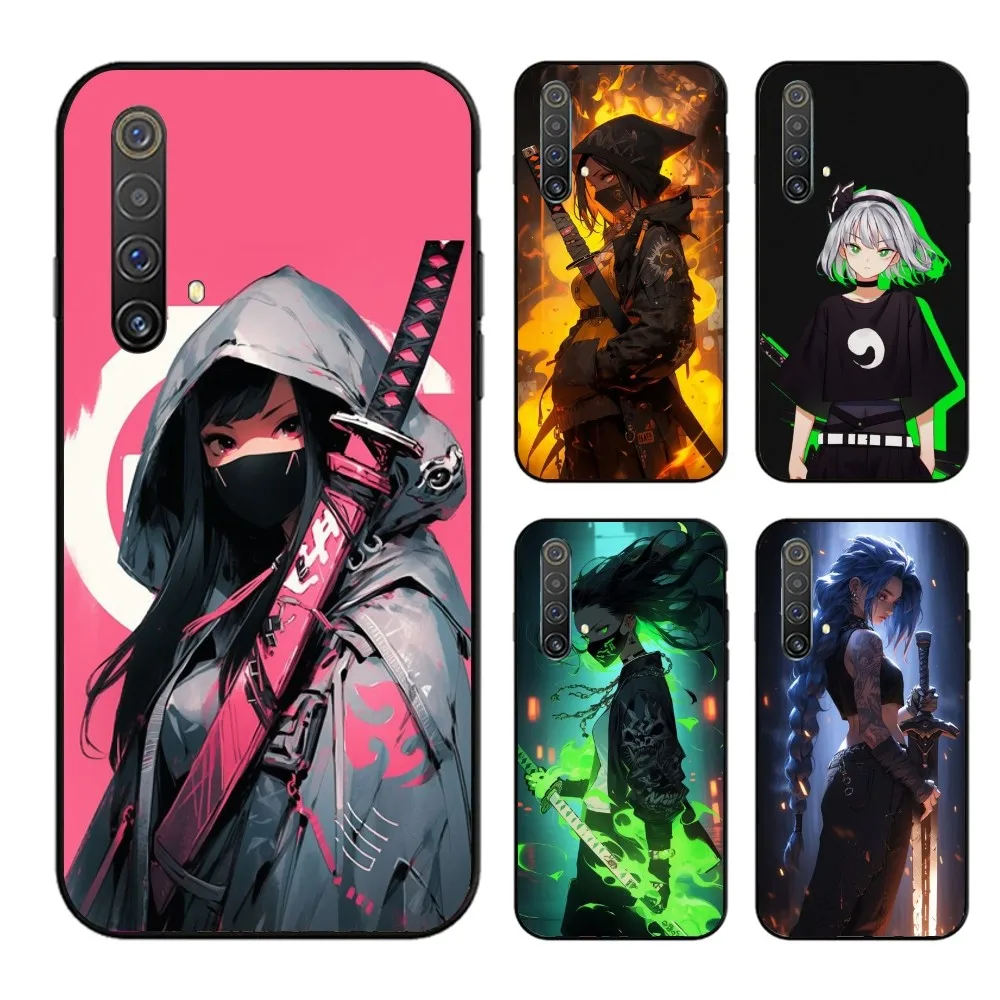 Weapon Sword Girl Mobile Cell Phone Case for OPPO Find X5 X3 X2 A93 Reno 8 7 Pro A74 A72 A53 Black Soft Phone Cover Funda