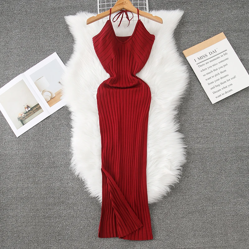 YuooMuoo Sexy Wrap Hips Split Ribbed Knitted Dress 2024 New Summer Women Slim Elastic Bodycon Dress Lady Beach Vestidos Sundress