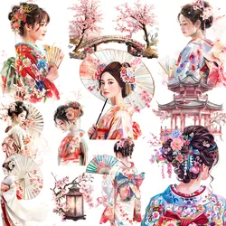 12Pcs/Pack Japanese Cherry Kimono Sticker DIY Craft Scrapbooking Album Junk Journal Decorative Stickers