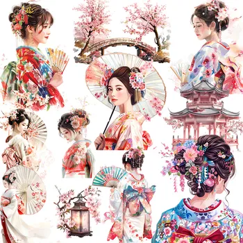 12 stks/pak Japanse Cherry Kimono Sticker DIY Craft Scrapbooking Album Junk Journal Decoratieve Stickers