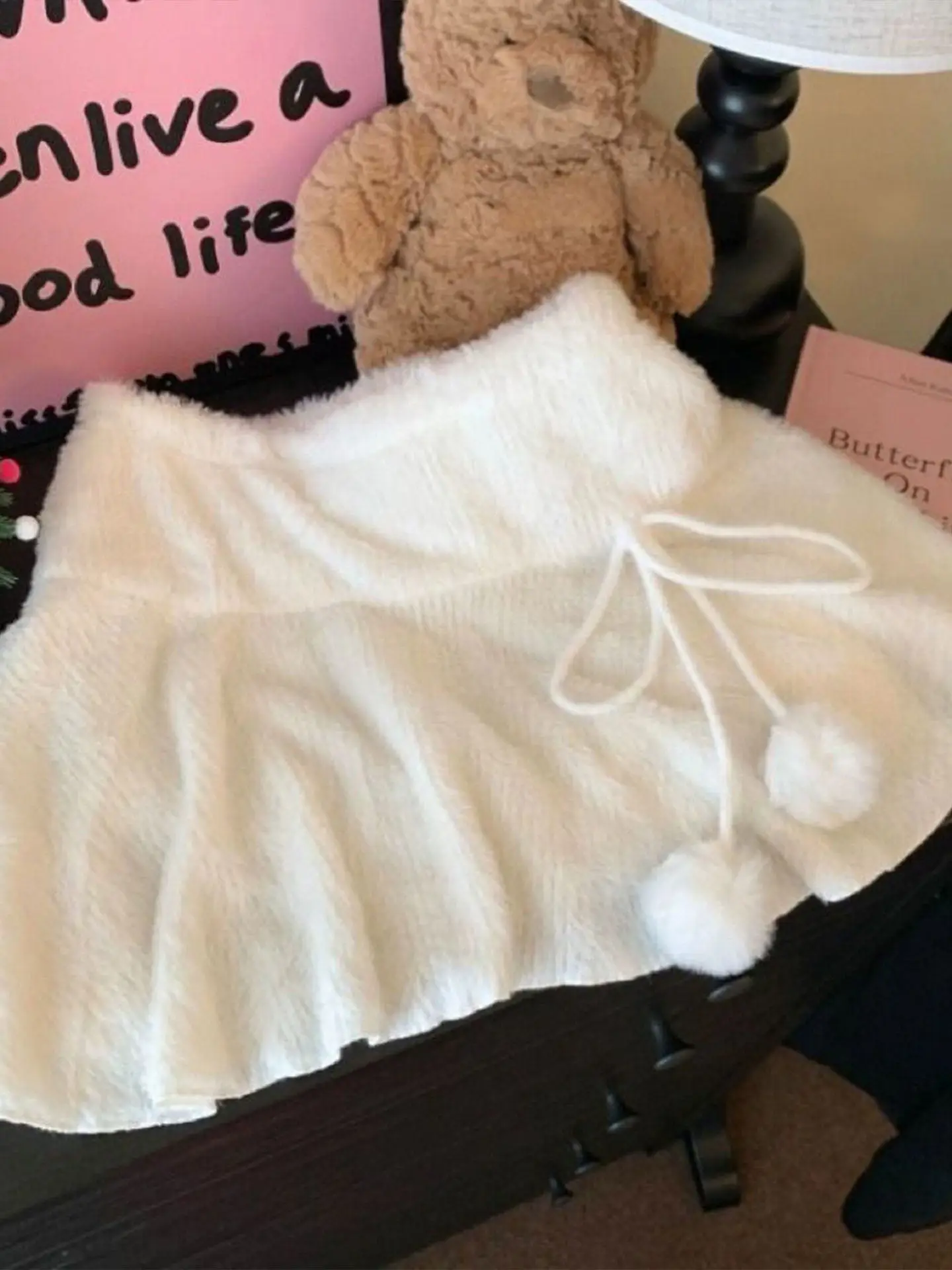 

Белая трикотажная юбка Pure Desire, женская осенне-зимняя милая юбка трапециевидной формы небольшого размера, пышная плиссированная юбка