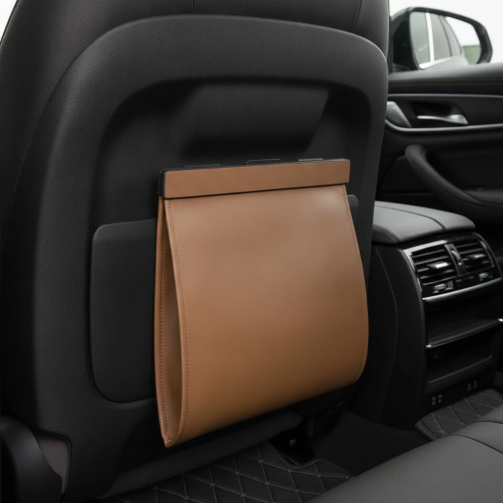 Leather Car Trash Bag Compact Foldable Leather Car Waste and Storage Bag Long-Lasting Portable for Commuters, Commuting