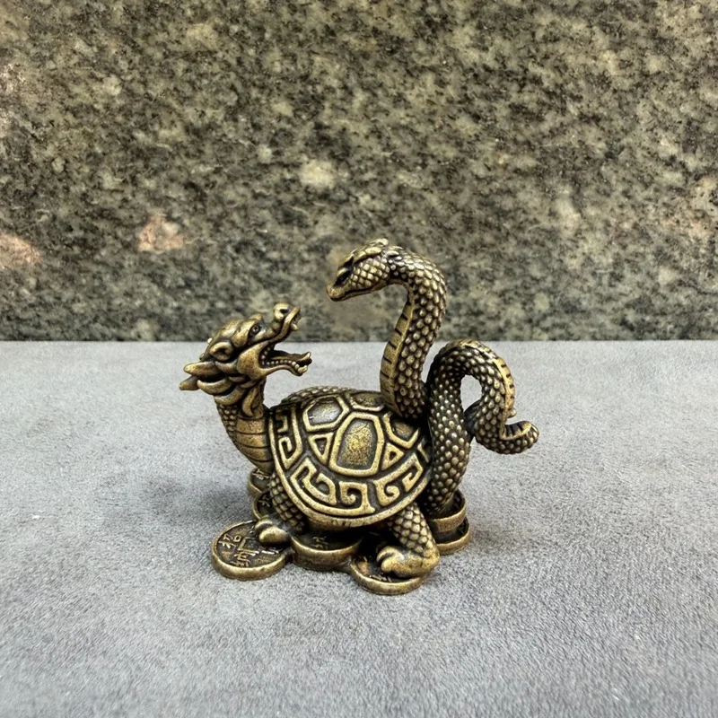 Brass Four Great Beasts Ornaments: Yellow Dragon, Green Dragon, White Tiger, Vermilion Bird, and Black Tortoise - Living Room, O