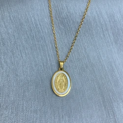 Stainless Steel Gold Plated Oval Medal Religious Virgin Mary Pendant Necklace For Women 2022 Gift Jewelry Wholesale