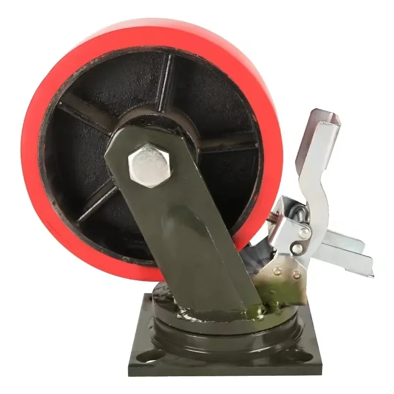 Super heavy 12-inch iron core polyurethane PU casters, universal brake casters 6-inch 8-inch 10-inch polyurethane wheels