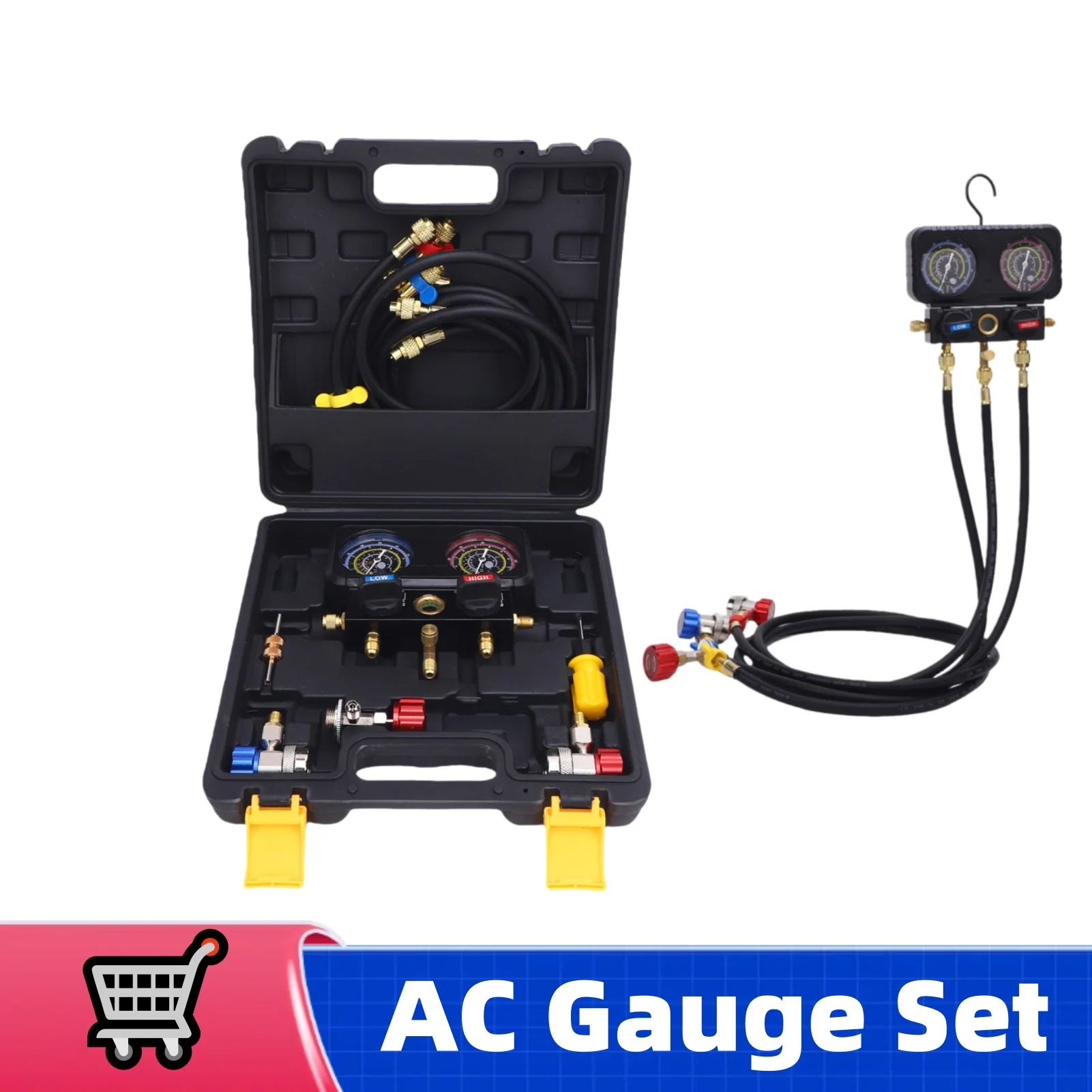 AC-Messgerät-Set mit Schläuchen, verbesserte Sicherheit, Kfz-Krümmermessgerät-Set, Ersatz für R410A, R32, R134A, R22, Kältemittel