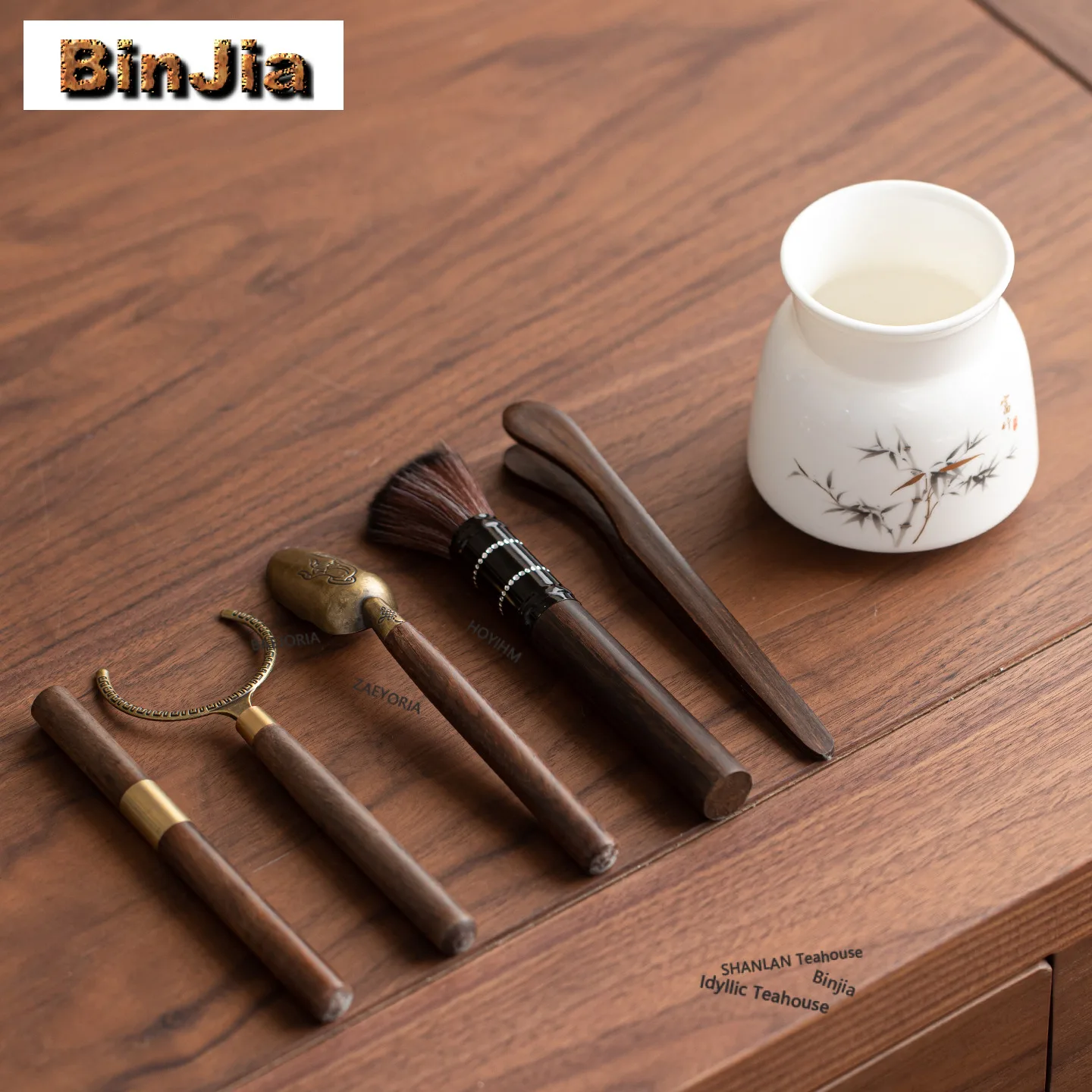 Mutton Fat Jade Ink Bamboo Tea Six Gentlemen Antique Tea Tool Set Teaware Utensils Green Tea Chinese Tea Set Supplies Gift