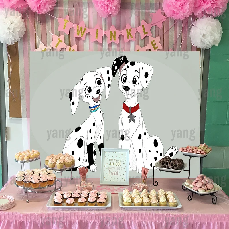 One Hundred and One Dalmatian Background Newborn Custom Disney Birthday Cake Table Party Backdrop Gray Gift Supply Tapestry