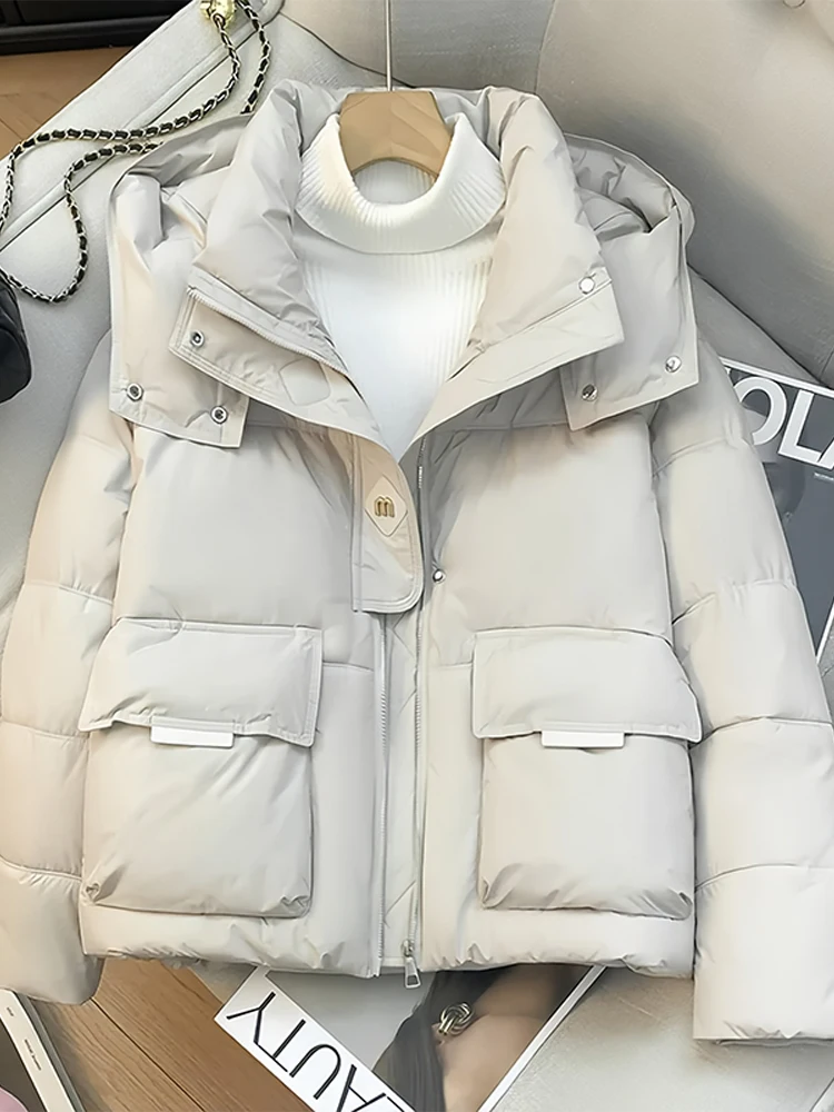 

Ele Hooded Bread Coat Women's Cotton Jaet Winter New Korean Design Casual Loose Fit Long Sve Color Faionable